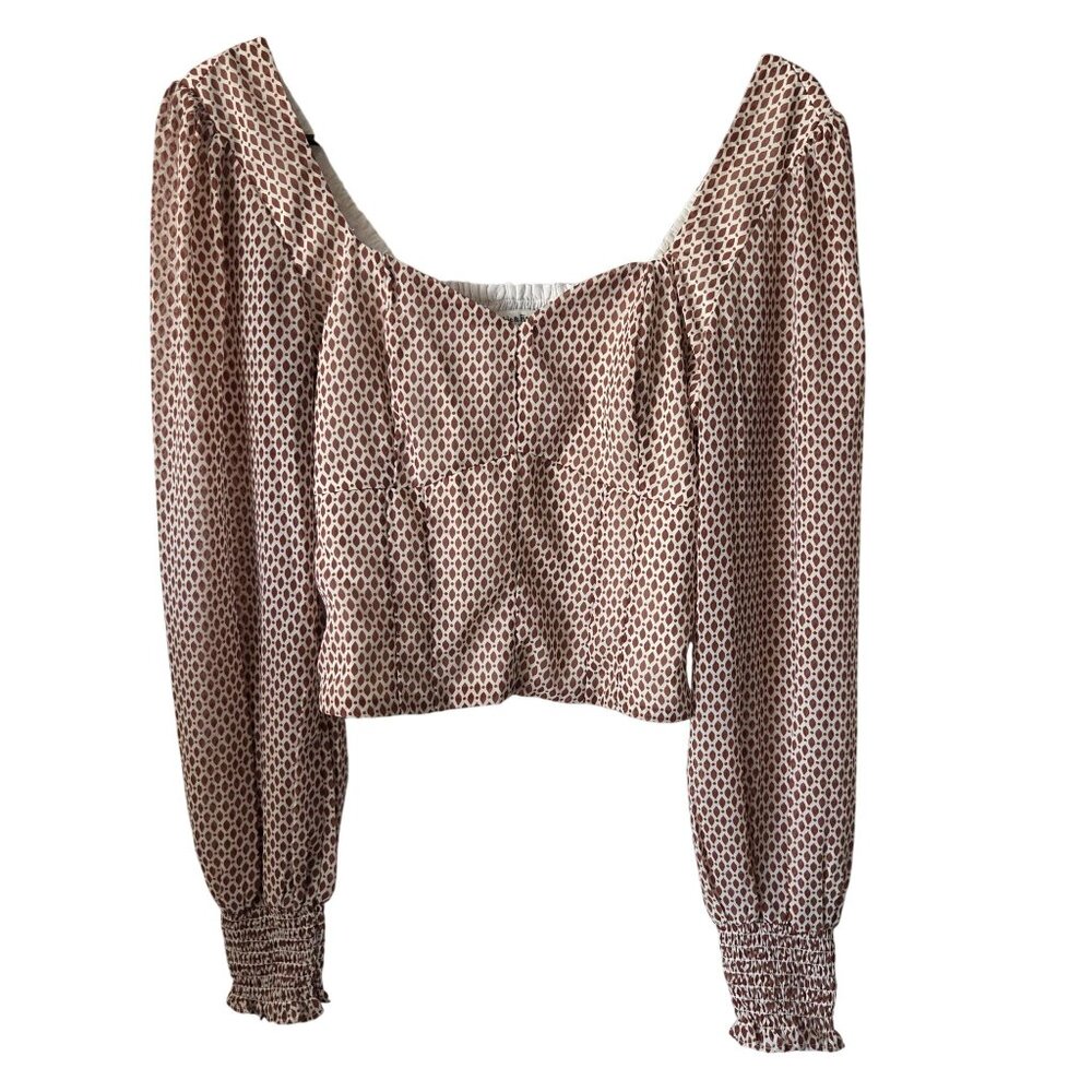 Abercrombie & Fitch US Size S Brown Polka Dot  Sheer Long Sleeve Crop Top